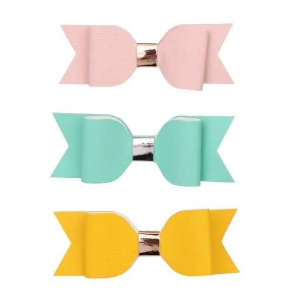 New 15 Pcs PU Leather Hair Bow Girls Glitter Hairpins Hairgrips Sweet Princess - Picture 5 of 8